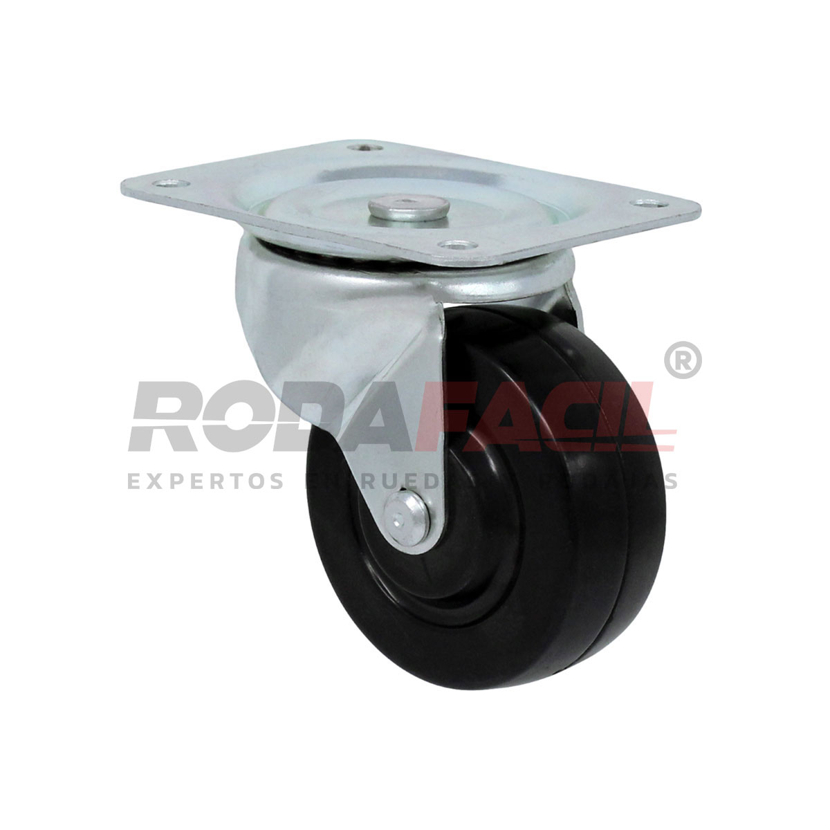 Rodaja giratoria de 4", rueda de hule duro servicio ligero.