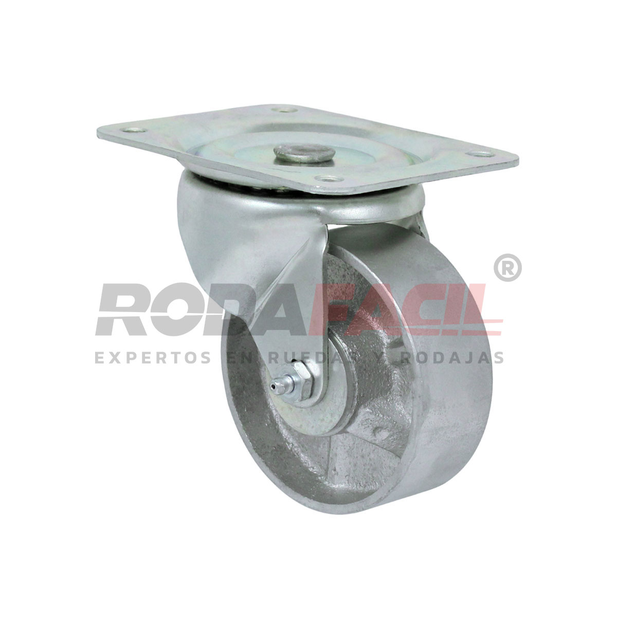Rodaja giratoria de 4", rueda de fierro servicio ligero.