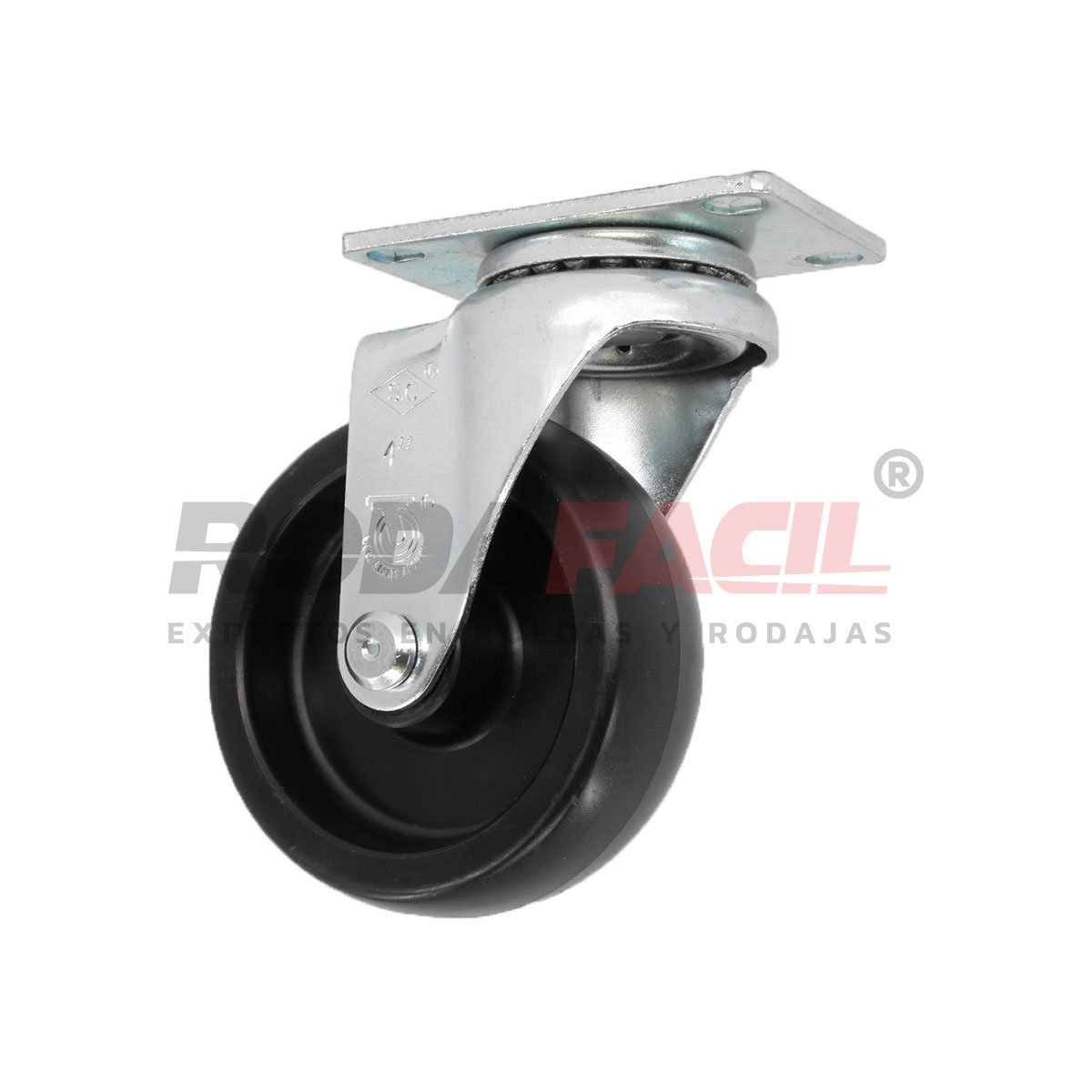 Rodaja giratoria de 4", rueda de plástico, servicio medio ligero