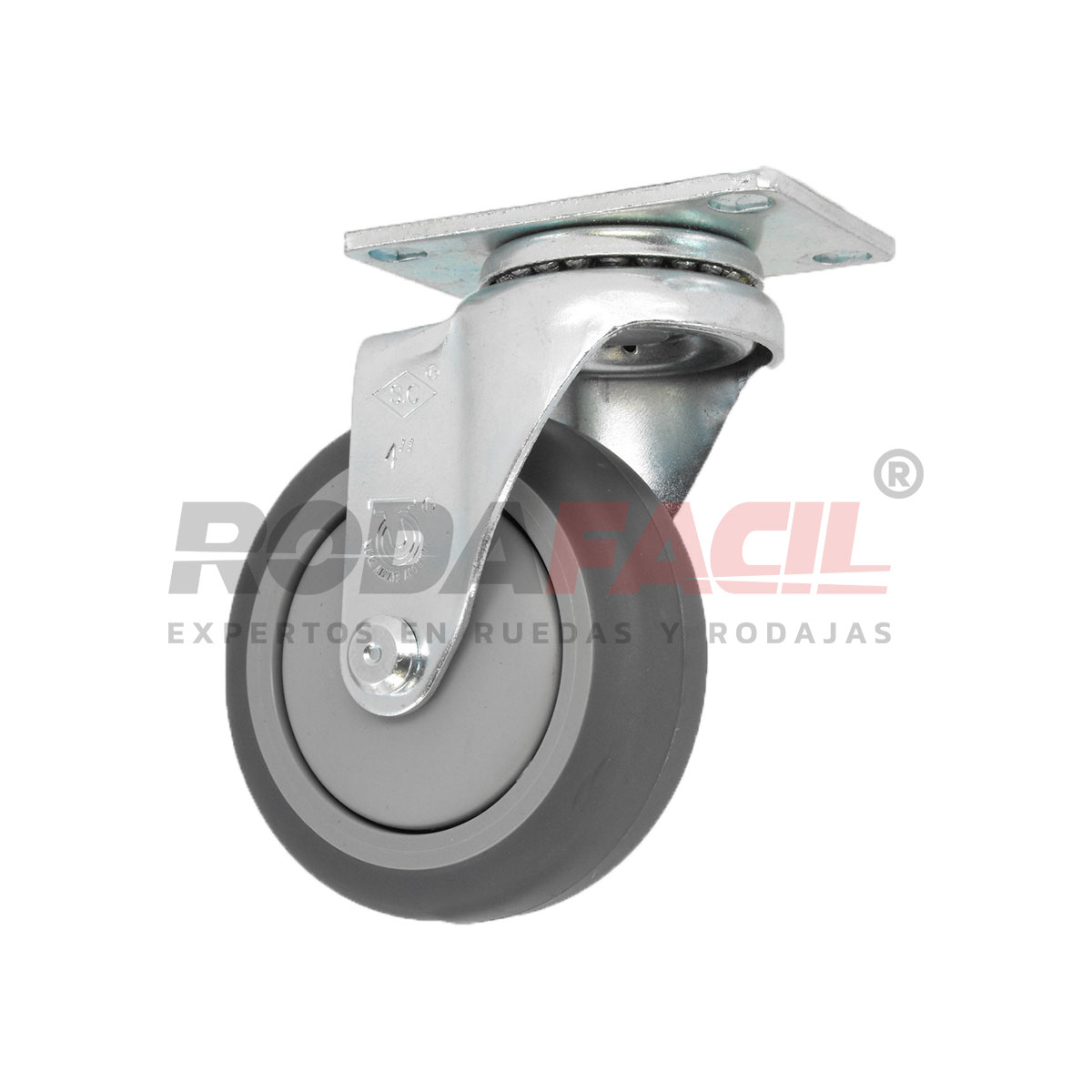 Rodaja giratoria de 4", rueda de termoplástico, servicio medio ligero