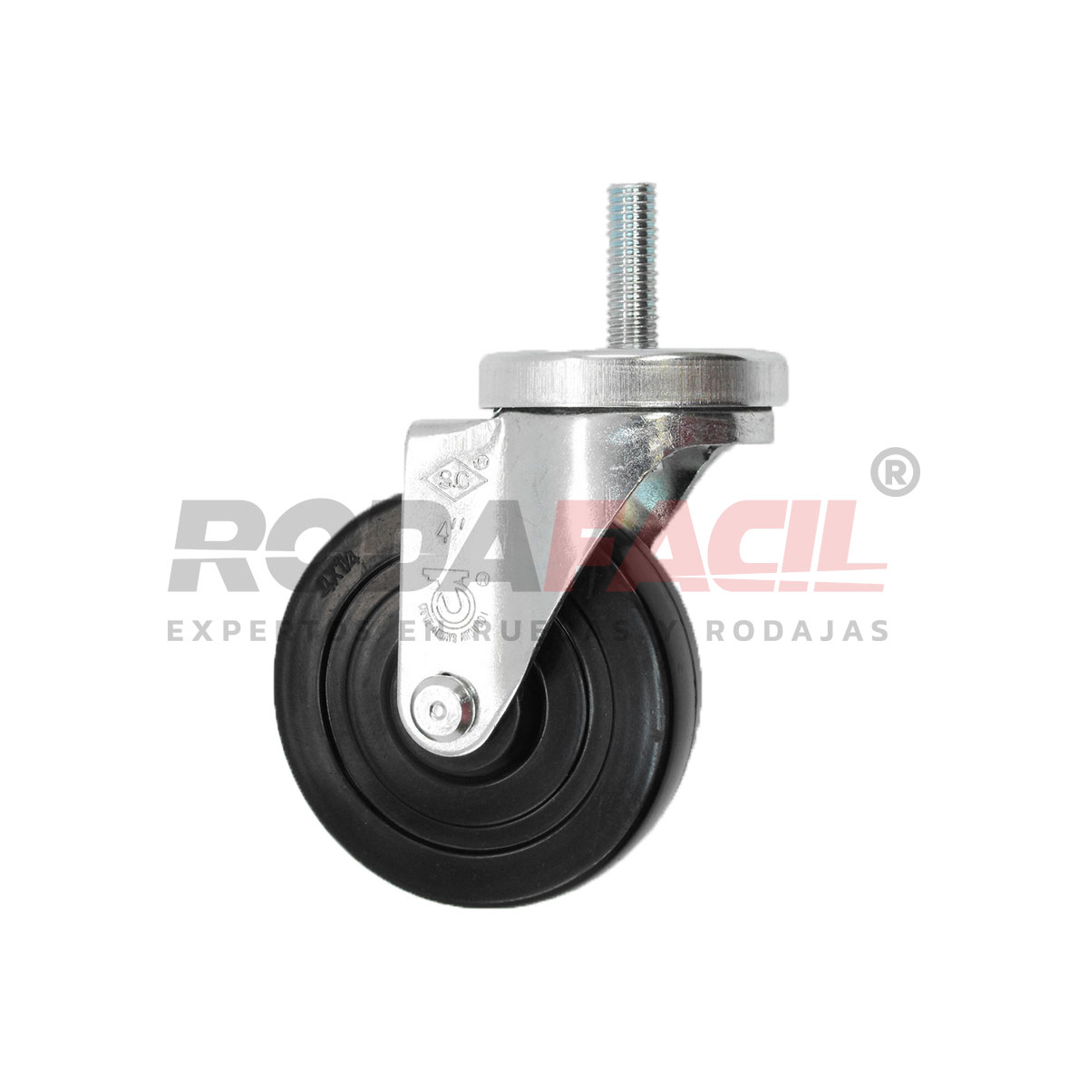 Rodaja giratoria de 4", rueda hule duro servicio medio ligero