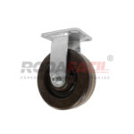 Rodaja Fija de 6", rueda de fenólica alta temperatura con balero de rodillos y buje. Acabado galvanizado. Servicio medio pesado