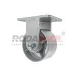 Rodaja fija de 6", rueda de fierro, con balero de rodillos y buje. Herraje galvanizado. Carga Pesada