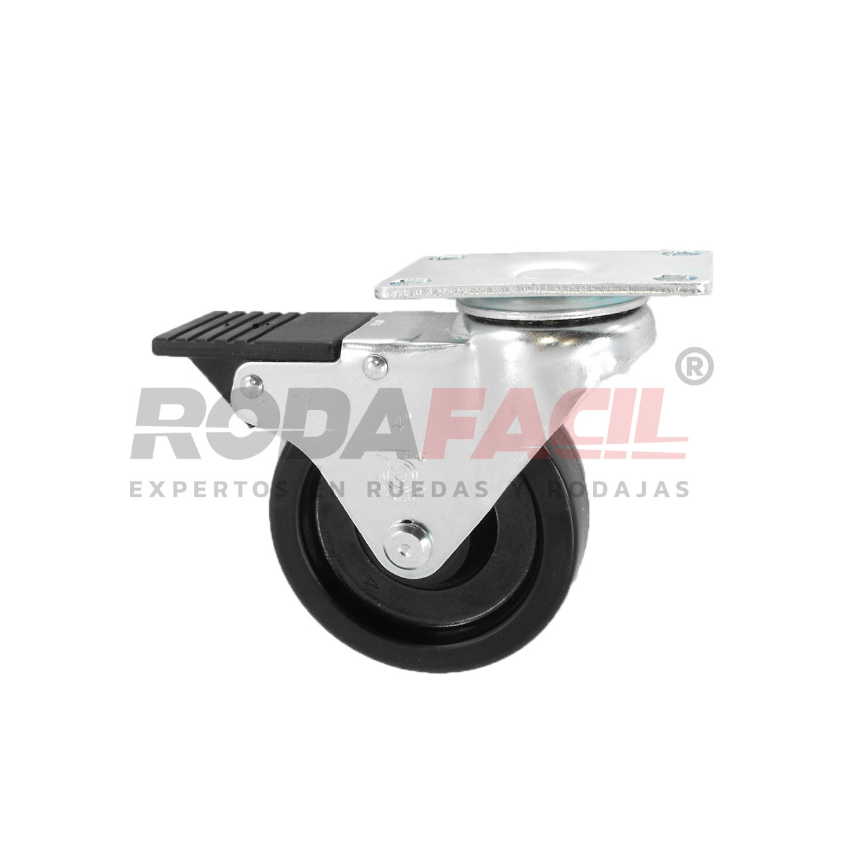 Rodaja giratoria de 4", rueda fenólica con freno frontal total, servicio medio ligero